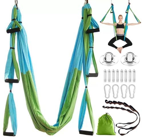 Caossuixin Aerial Yoga Hängematte Set, Aerial Yogatuch Yoga Schaukel Swing Anti-Schwerkraft Pilates, Yogatuch Zum Aufhängen Mit Montagezubehör und Tragetasche, bis 200 kg Belastbar