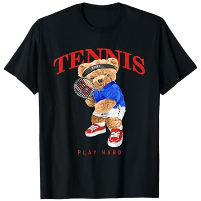 Cool Teddy Bear Playing Tennis Illustration Graphic Designs T-Shirt