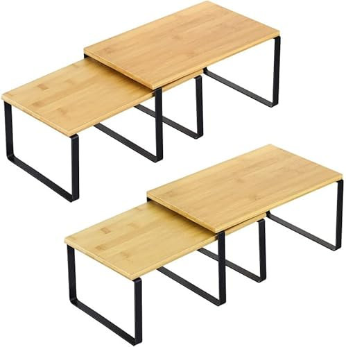 WS - Gewürzregal Stehend – Set Bambus & Metall Küchenregal – Gewürz Organizer, Küchen Organizer, Regal für Küche und Arbeitsplatte, Kleines Regal für Gewürze, Ideal für Küchenschrank, Büro, Wohnzi