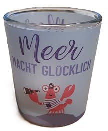 Maritimes Teelicht-Windlicht mit Krabbe, Meer Macht Glücklich, Glas