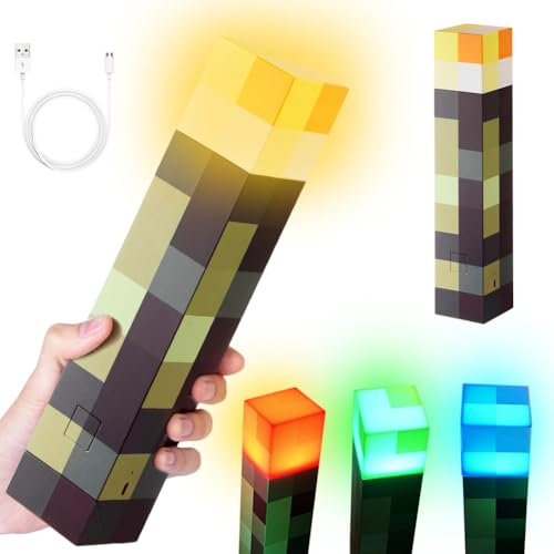 Craft - Linterna de 4 colores, lámpara de pared en forma de antorcha, 28 cm, lámparas de noche recargables, craft Iluminación de pared regalo para niños, para disfraces, cosplay, salón