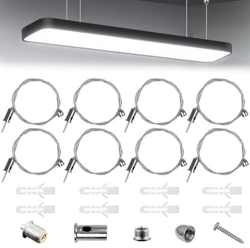 8Stks Aufhängung Drahtseil von Licht Set, 1.5mm x 1.5m Spiegel Ketten Draht, Verstellbarer Lampenaufhängung Draht, Hochleistungs Hängebilder Draht, Geflochtener Aufhängedraht für LED Panelleuchten