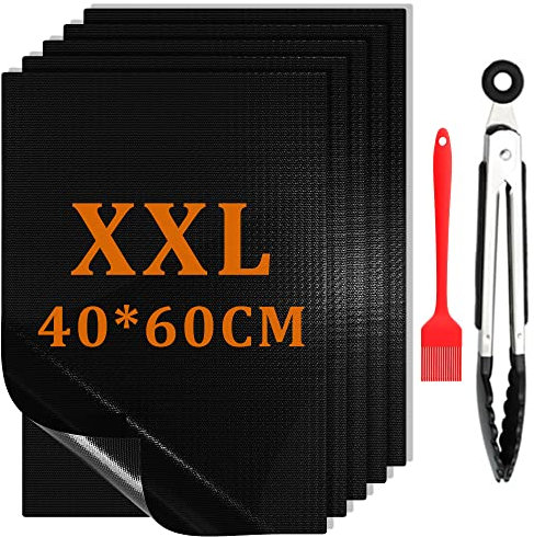 Esterilla para barbacoa de gas, juego de 5 unidades, 40 x 60 cm, antiadherente, teflón, parrilla, parrilla de gas, alfombrilla para hornear, papel reutilizable para barbacoa de carbón vegetal (40 x 60