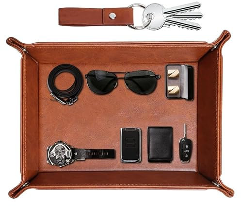 Euakee Leder Taschenleerer, Ledertablett Organizer, Ablage Aufbewahrungsbox, Kunstleder Ablageschale Schlüsselschale für Uhren Handy Schmuck Schlüssel Münzen Geldbörse und Büroausstattung
