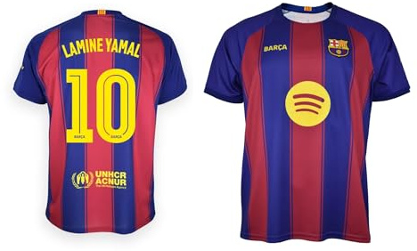 FCB FC Barcelona Kinder-T-Shirt Lamine Yamal 1. Team 25/26, offizielle Nachbildung – Blaugrana-Design für Jungen mit Namen und Rücken