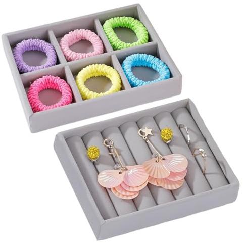 COYUN 2pcs Organizador Joyero, Bandejas Apilables para Joyas, Organizador Joyas Cajones,Organizador de Joyería de Terciopelo,Cajón para Almacenar y Presentar Pendientes, Collares y Anillos (Gris)