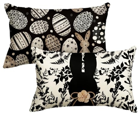 Artoid Mode Schwarz Tupfen Hasen Ostereier Ostern Kissenbezüge 2er Set, 30x50 cm Easter Zierkissenbezug Cushion Cover Couch Wohnzimmer Deko