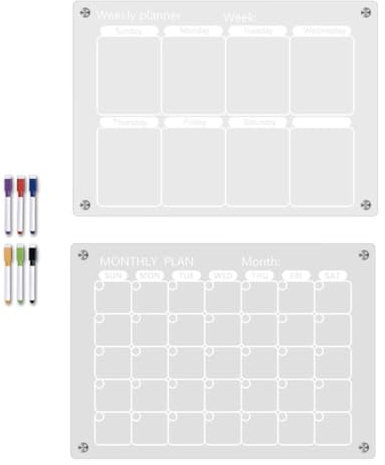 Gettimore Magnetischer Kühlschrankkalender, transparent, Acryl, magnetisch, Kalender, Tagesplaner, wöchentlich, monatlich, trocken abwischbar, für Zuhause
