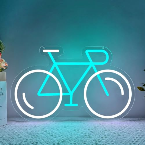 Fahrrad Neon Schild,Bike Led Schild für Jugendzimmer Wohnzimmer Fahrradladen Werkstat Sport-Lounge Café Club Party Pub Shop,Cycle Led Neon Wandleuchte USB Dimmbare Geschenk Blau und Weiß（16,7*10,3）