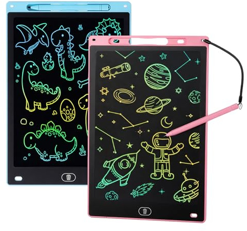 FERNVALE 2pack 12inch LCD Writing Tablet for Kids, Colorful Reusable Doodle Board with One Click Erase, Pressure Sensitive Drawing Tablet with Stylus (Pink)