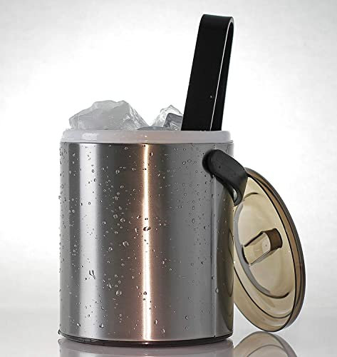 Edelstahl Eiseimer 1,6 Liter doppelwandig, mit perforiertem Einsatz und Kunststoffzange klein mit Deckel und Zange Eiswürfel Eis Behälter Thermo