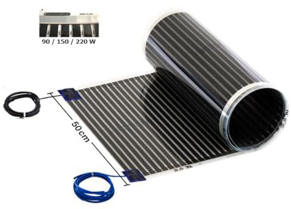 CALORIQUE Lámina de calefacción por infrarrojos para suelo radiante – 90 W/m² – 50 cm de ancho – 1,0 m de largo – calefacción eficiente y económica