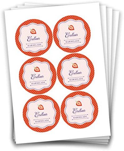 Papierdrachen 24 Marmeladen-Aufkleber | Selbstklebende Etiketten für selbst gemachte Erdbeer-Marmelade Design 2-4 cm große Sticker für Eingekochtes - Homemade zum Selbst beschriften - gut ablösbar