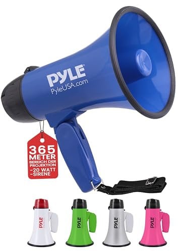 Pyle Megaphon mit Sirene, Signalhorn – Siren Megaphone – Mini Megafon Kinder & Erwachsene 20W, Faltbare Megaphone mit Sirene & Mikrofon, Lautstärke Einstellbar & Batteriebetrieben Reichweite: 550m