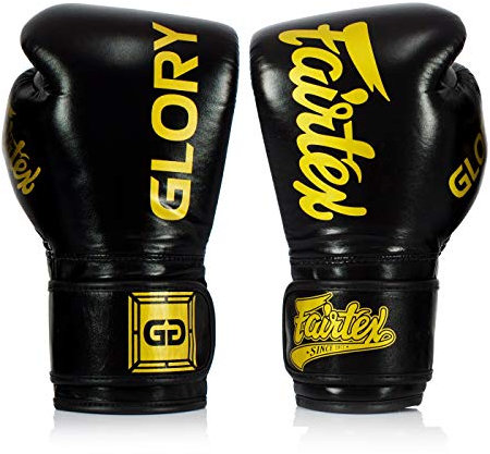 Fairtex Boxhandschuhe Fairtex X Glory - Schwarz - Boxhandschuhe für Kickboxen Sparring Muay Thai aus Leder - Handgefertigt in Thailand - Offizielle Glory Kickboxing Boxhandschuhe (12oz)