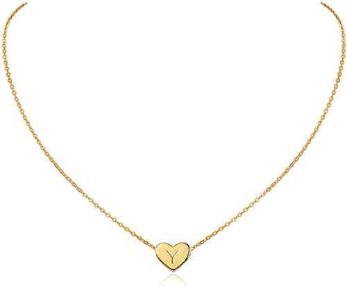 MOMOL Collana con ciondolo a forma di cuore con iniziale in acciaio inossidabile placcato oro 18 carati, collana con piccolo ciondolo a forma di cuore, collana con nome personalizzato, collana da