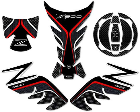labelbike - Kit Pegatinas 3D Resina Decoraciones y Protecciones Moto compatibles con Kawasaki Z900 - Color Carbon con Acabados Gris y Rojo