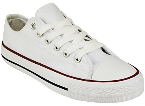 Shop Online Womens Ladies Canvas Shoes | Lace Up Casual Flat Sneaker | Lace-Up Plimsoll Pumps Casual Shoes | Low Top Flat Gym Sports Trainers Lightweight Shoes (4UK, White)