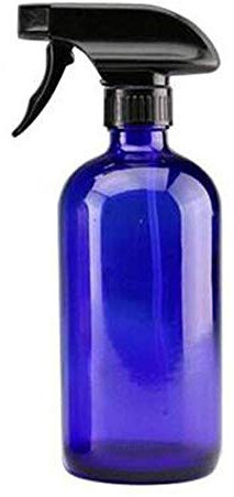 1 x 500 ml leere nachfüllbare blaue Glas-Sprühflasche mit schwarzem Sprühkopf für ätherische Öle, Aromatherapie, Kosmetikartikel, Reinigungsbehälter
