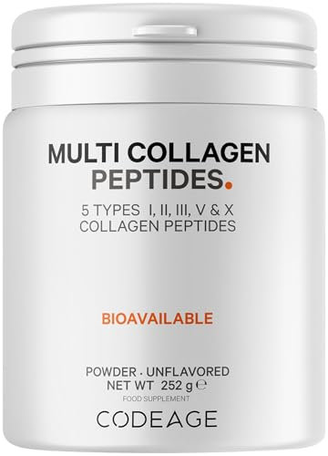 Codeage Multi Collagen Protein Powder Peptides, Hydrolyzed, Type I, II, III, V, X Grass Fed All in One Super Bone Broth Collagen Supplement, Non-GMO, 252 Grams