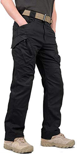 KEFITEVD Men's Tactical Cargo Trousers Combat Work Pants Multi Pockets Fishing Walking Trouser Black, 38