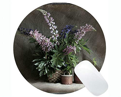 Tapis de souris rond antidérapant en caoutchouc - Motif fleurs de vie en pot