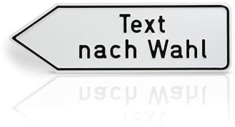 Betriebsausstattung24 Wegweiser-Schild - Mit Wunschprägung - 60,0 x 25,0 cm - In Pfeilform - Linksweisend - Ecken abgerundet - Aluminium - Weiß