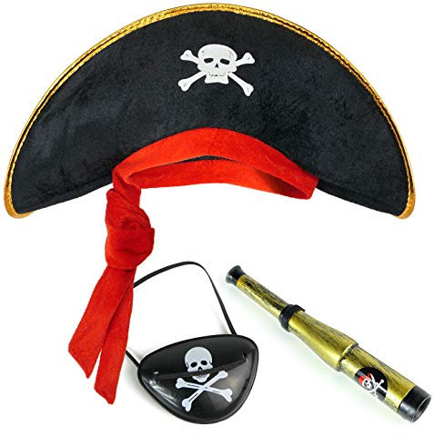 Balinco Piratenset für Kinder bestehend aus Piratenhut + Augenklappe + Fernrohr - Kostüm Set für Fasching/Karneval