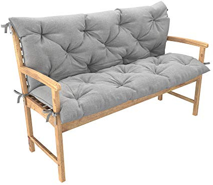 chilly pilley Bankkissen Relax Palettenkissen mit Rückenlehne Gartenschaukelkissen mit Nähten Gesteppt Gartenkissen Garten Kissen Sitzpolster Hollywoodschaukel (120x50x50, Silber)