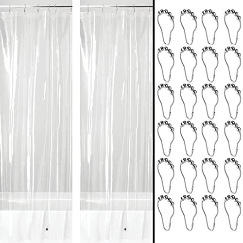 mDesign Duschvorhang PEVA mit 12 Rollenhaken – geruchloser, wasserabweisender Duschvorhang mit Magneten im Saum – ideal als Badewannenvorhang 183 cm x 183 cm – durchsichtig und silberfarben