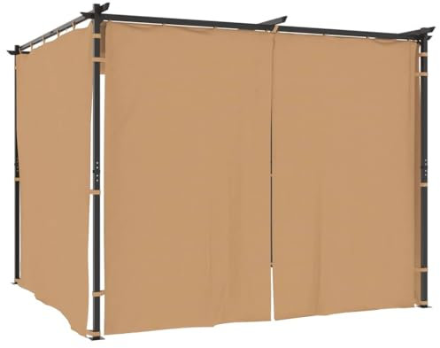 vidaXL Cenador con Cortinas Pérgola Jardín Patio Marquesina Refugio Toldo Carpa de Celebraciones Fiesta Desmontable Bodas Acero Gris Taupe 3x3 m