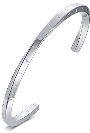 VNOX Viking Jewelry - Nordic Runes Amulet Bracelet Mobius Cuff Bangle for Men & Women, Stainless Steel, Silver, Diameter 64mm