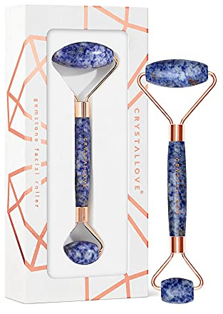 CRYSTALLOVE Gesichtsroller - Anti-Aging Massageroller - Gesichtsmassagegerät mit Sodalith- Massagegerät - Gesichtsmassage - Roller - Massagewerkzeug