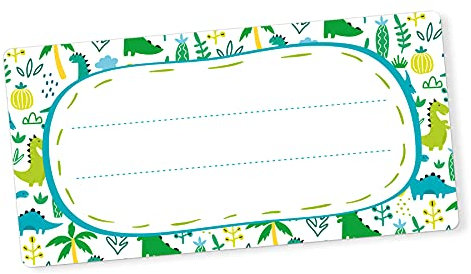 itenga 40x Buchetiketten Heftetiketten 9x4,5cm I Schulheft Etiketten I Namensschild beschreibbar selbstklebend Aufkleber aus Haftpapier (Dinos)
