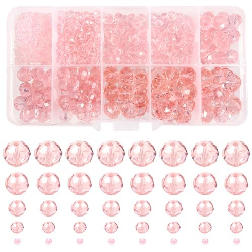 TOAOB Facettierte Glasperlen 1000 Stück Kristall Rondelle Kügelchen 2mm 4mm 6mm 8mm 10mm Rosa Runde Crystal Tschechische Kristallperlen für DIY Basteln Armbänder Halsketten Schmuckherstellung
