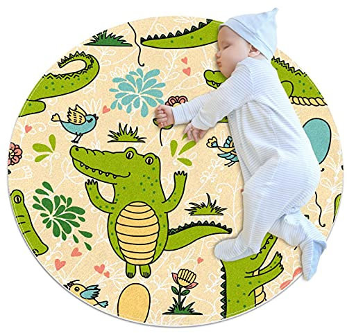 Rund Teppich Süßes Krokodil Kinderteppich Kreatives Drucken Kriechender Teppich Waschbar Spielteppich Für Kinderzimmer Kindergarten Spielzimmer 100x100cm