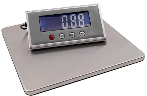 MC POWER digitale Paketwaage Warenpost Versandwaage | PW-200 | Plattformwaage Messbereich 200g-200kg, Wiegefläche aus Edelstahl (27x27cm) separates Display, für Netz- und Batteriebetrieb