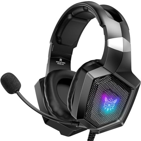 Gaming Headset with Microphone, Gaming Headphones Compatible for PS4 PS5 Xbox PC with RGB Lights, PlayStation Headset with Noise Reduction 7.1 Surround Sound Over-Ear and Wired 3.5mm Jack (Black)