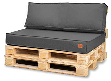 Bielik Palettenkissen 120 x 80 Set für Palettenmöbel | Wasserdicht Europaletten Sitzkissen Made in EU | Palettensofa Komplett Besteht aus 2 Teilen in Farbe: Dunkelgrau