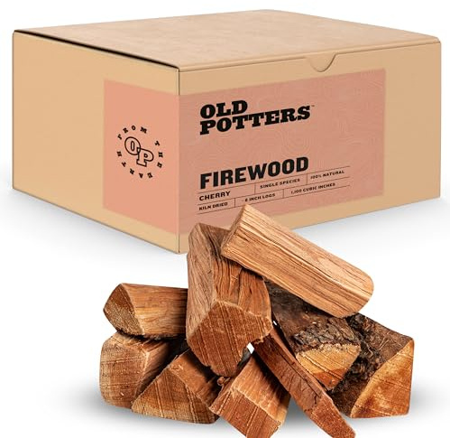 Old Potters Kiln Dried Firewood - Cherry, 1100 Cu. in, 16-18 Logs ~ 8 x 2.5 Logs. Solo Stove and Cooking Wood for Grilling, Smoking, and Firepits, Cherry.