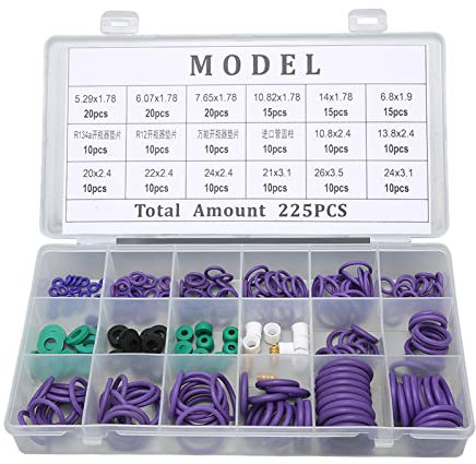 225PCS Car Air Conditioner O Ring Seal Set, Gasket 14 Sizes Assortment with Washer Spacer for Machinery Industry Home Kit, Set AC Rings Kit Compressor