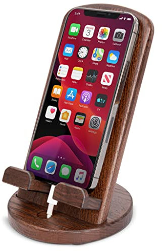 Teslyar Wooden Cell Phone Stand for Desk Holder Portable Men Gift Nightstand Organizer Gift for Men Husband Wife Anniversary Dad Birthday Purse Father Graduation Male Travel Idea Gadgets