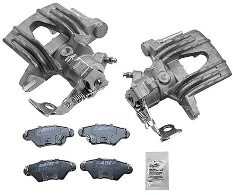 ATEC Germany 2x Bremssattel hinten links und rechts mit integrierter Feststellbremse Bremszange + Bremsbeläge hinten, Kompatibel mit OPEL ASTRA G (T98)(F70)