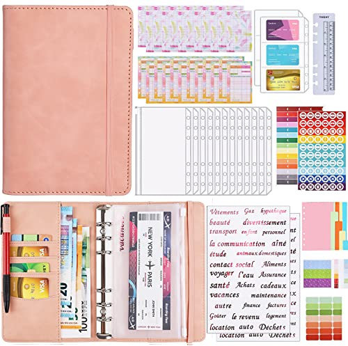 Classeur Budget A6 Classeur Budget 12 PVC Envelope 24 Feuilles 2 Pochettes pour Cartes 2 Autocollants Français Pour Bureau Maison
