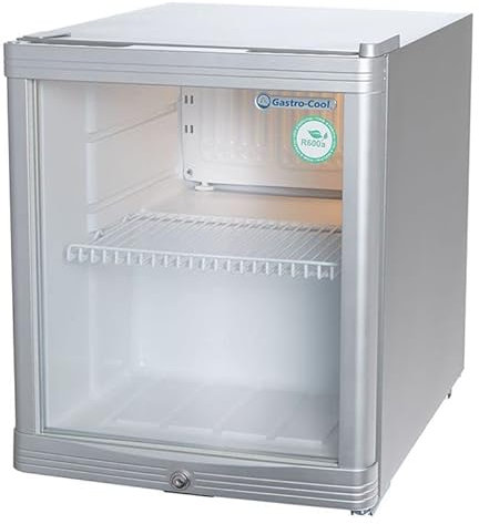 Gastro-Cool Glaskühlschrank, Minikühlschrank, Werbekühlschrank, Theke, Minibar, silber-weiß, GCKW50