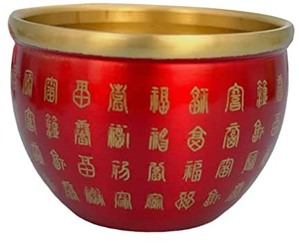 Sharplace Kleine Feng-Shui-Schale aus Messing, kleine -Desktop-Glücksdekoration, Sammlerstück für Glücksreichtum, Rot