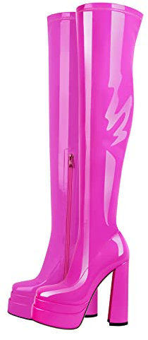 Only maker Damen Plateau Overknees Stretch Long Boots Lack Viva Magenta 41 EU