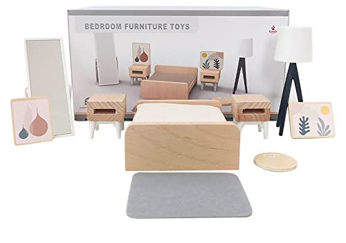 URFEDA Puppenhaus Möbel und Zubehör Holz, Miniatur Puppenhaus Holzmöbel Zubehör,Puppen Möbel für Mini Puppen, Küche, Esszimmer, Wohnzimmer, Kinderzimmer,Schlafzimmer, Badezimmer für Spielhaus