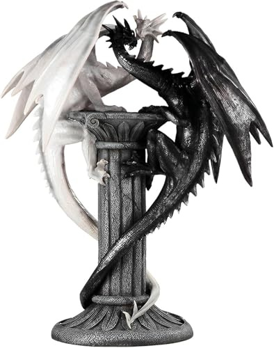 ICE ARMOR 49,5 cm H Mittelalter Schwarz-Weiß Drachen Statue Fantasy Dekoration Figur Große Skulptur