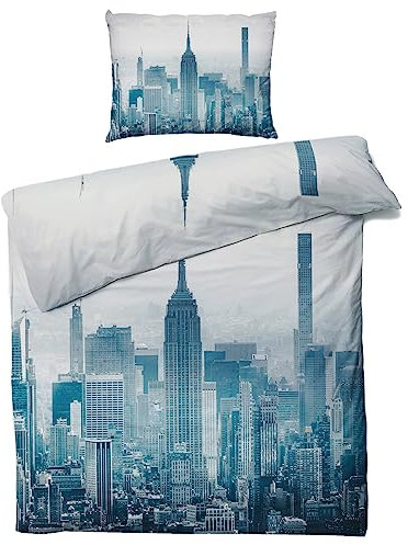 GEDAEUBA New York Bettwäsche 135x200 Sommer - Stadtmotiv Bettbezug 135 x 200 2er Set, Wendebettwäsche und Kissenbezug 80x80, Weiche & Atmungsaktive Mikrofaser Bettwäsche-Sets mit Reißverschluss